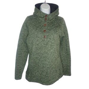 Stonewear Women's M Green Hooded Pullover Sweatshirt Button neck Fleece Gorpcore